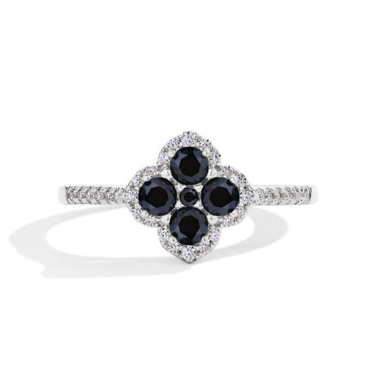 Soraya Clover Ring Black | White gold 18k